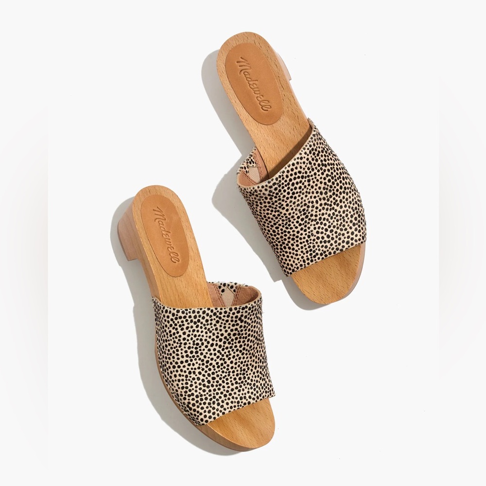 Madewell The Evelyn Slide Clog in Spotted Calf Hair in Dried Flax Multi - Picture 1 of 3